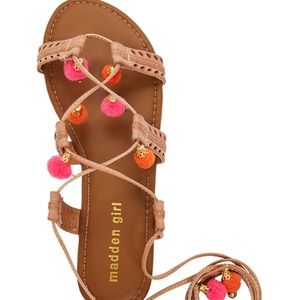 Madden Girl Pom Pom Flat Lace Up Sandal